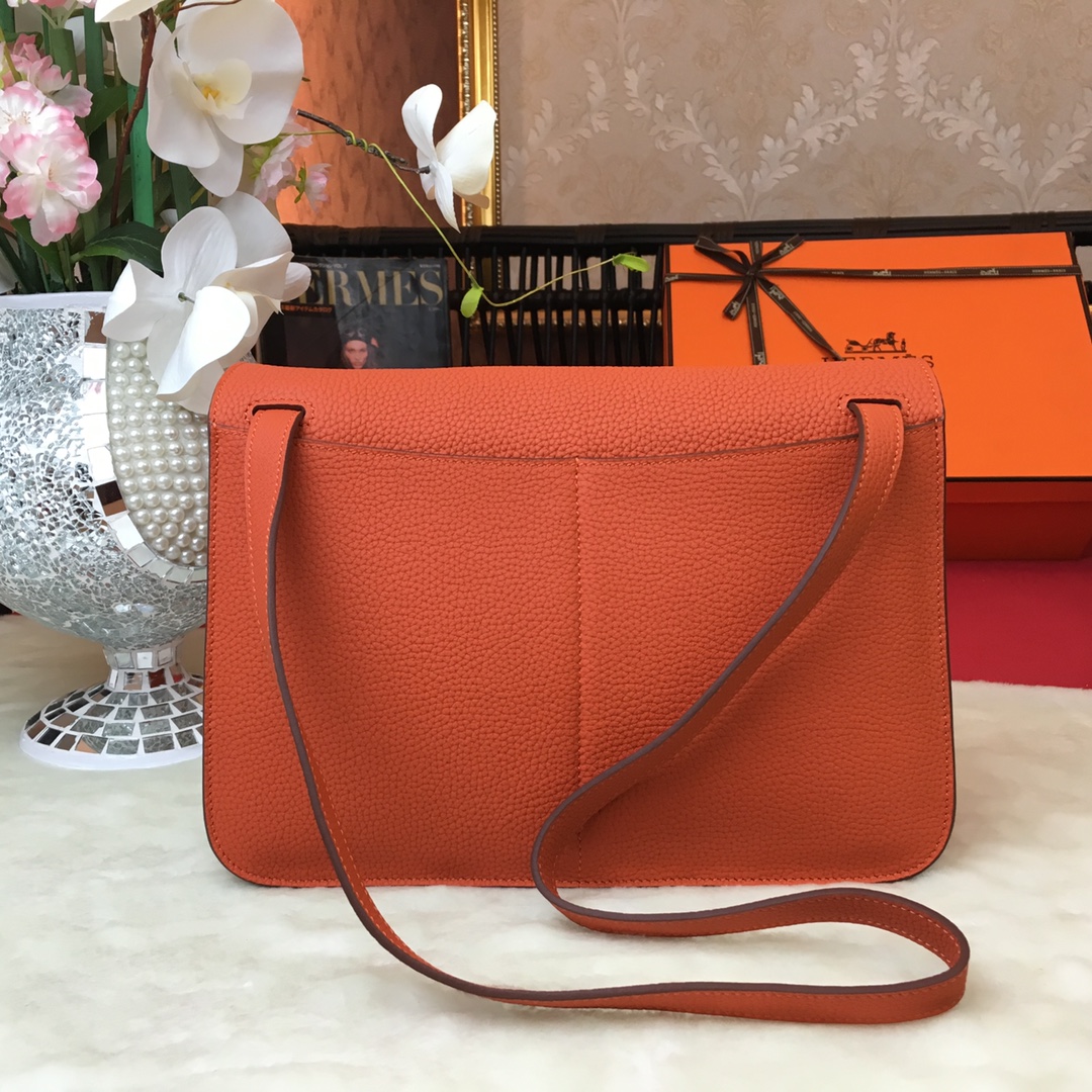 Hermes Halzan 31 Handbag Shoulder Bag In Feu Orange Clemence Leather